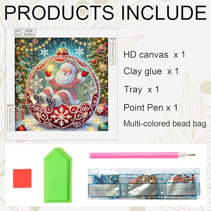 Xmas Santa Claus Ball 5D Special Shape Diamond Art Kits for Beginners, Christmas Winter Theme Diamonds Painting Kits for Adults,DIY Crystal Rhinestones Diamond Paintings for Home Wall Decor 12×12Inch