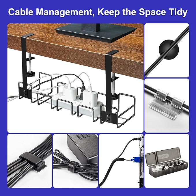 OneLeaf 2 Pack Cable Management Tray, No Drill Wire Management Rack, Office Wire Organizers for Cords, Computer Desk Accessories, Under Desk Organizer with Cable Organization