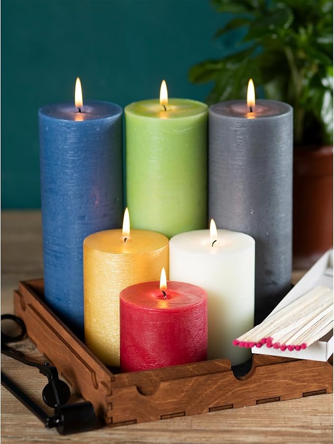 CANDWAX Assorted Pillar Candles Set of 3 – Sizes 3", 4", 8" Unscented Dripless Large Candles, Rustic Style Long Burning for Weddings, Home Decor – Ivory
