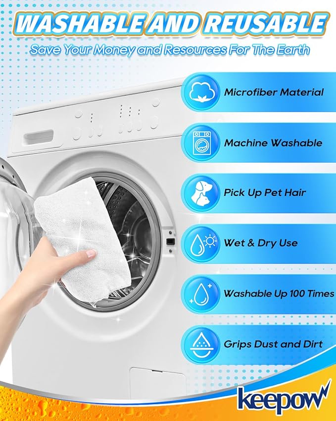 KEEPOW 8PCS Extra Large Microfiber Cleaning Cloth 30" x 20" Washable Reusable Microfiber Towel Streak Free Lint Free Cloth for Cleaning Home Glass Office Kitchen Car Window Bathrooms (White & Black)
