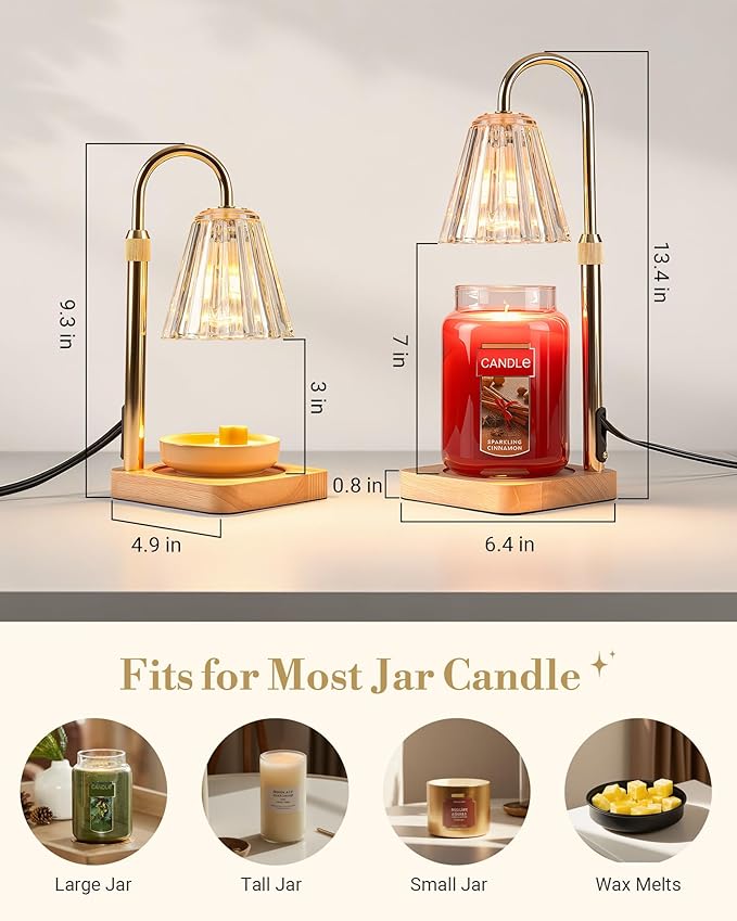 Marycele Candle Warmer Lamps 2 Pack, Electric Wax Warmer Lamp with Timer for Jar Candles, Aesthetic Home Decor, Housewarming Gifts for Women, Adjustable Height Clear