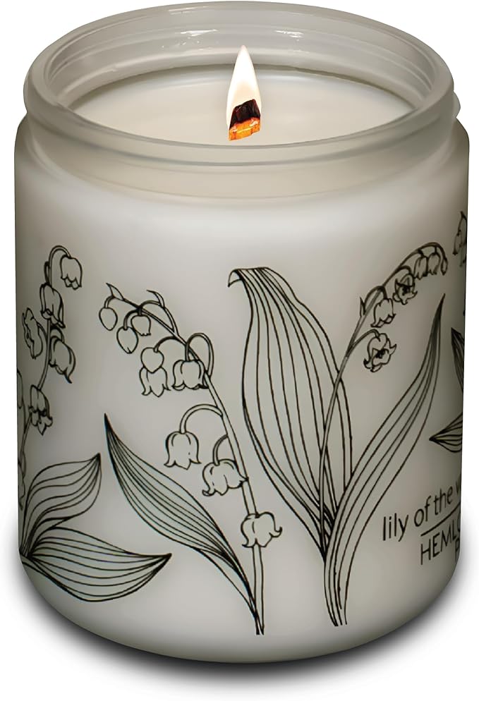 Hemlock Park Frosted Glass Wood Wick Candle Handcrafted with Natural Coconut Wax (Standard 8 oz, Lily of The Valley)