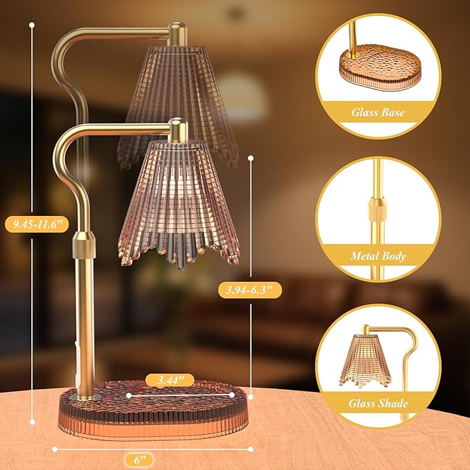 Candle Warmer Lamp with Timer & Dimmable 4-Level Brightness - Adjustable Height,for New Home Bedroom, Gifts for Women (Brown)