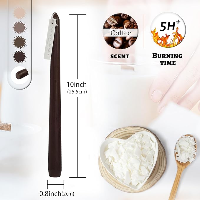 Handmade Coffee Scented Taper Candles Long Lasting Smokeless Gradient Brown Colored 10 Inch Elegant Tall Taper Candlesticks for Home Décor Wedding Party Gift