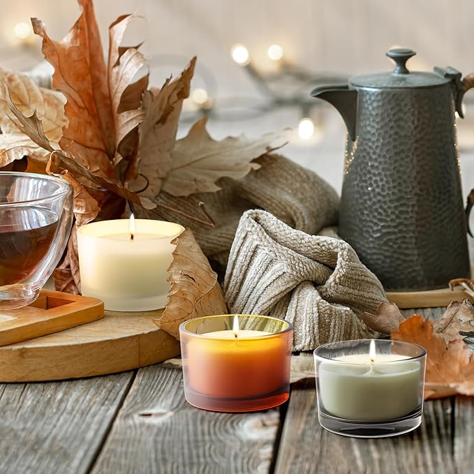 SHOWIN Thick Candle Jars for Making Candles 16 Pcs, 4 OZ Empty Jars with Wood Lids for Candle Making, Sample Container - Dishwasher Safe, Frosted Yellow