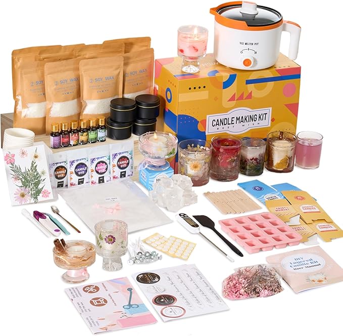 Soy Wax & Jelly Wax 2-in-1 Candle Making Kit – Complete DIY Candle Making Kit with Wax Melting Pot, 6 Scents, 4 Colors & Tools – Create Hands-On Memories, Crafted for Hobbyists & Personalized Gifting
