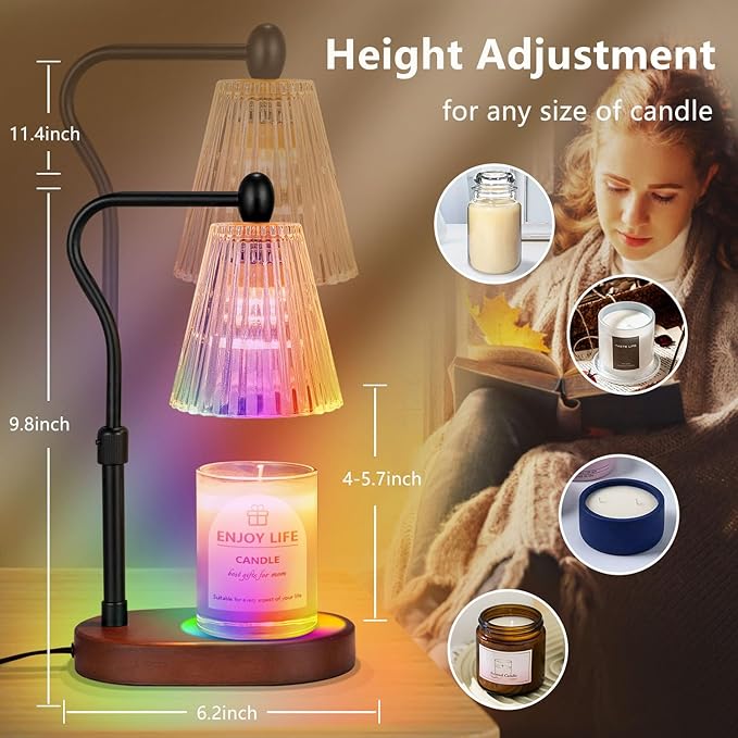 seenlast Candle Warmer Lamp with 8 Colors LED Changing,with Timer Dimmer Adjustable Height,Mothers Day Gifts,Vintage Home Decor