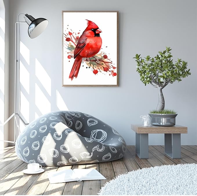 GUAIEUW Proud Red Bird Diamond Painting Kit for Adults, Full Round Diamond Cardinal Bird 5D Diamond Painting DIY Art Crafts for Winter Home Wall Decor Holiday Gift 16x24 Inch
