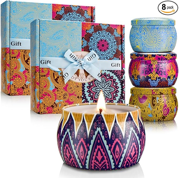 Candle Gift Set Bundle for Women, 2 Sets of 4 Scented Candles (8 Total), 8% Essential Oils, 240H Long Burning Aromatherapy Candles for Home