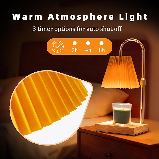 MOAFINA Candle Warmer Lamp with Timer Dimmable,Wax Warmer Lamp with Pleated lampshade,Height Adjustable Candle Warmer with 2 Bulbs,Gifts for Women Mom,House Warming Gifts New Home Bedroom Decor