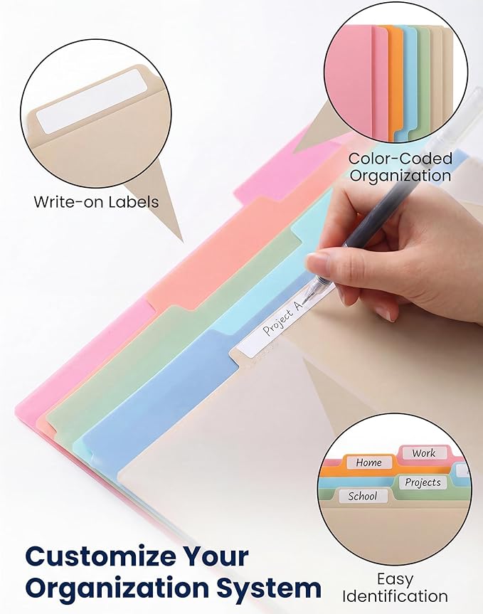 24 Pocket Project Organizer Folder by Dinceer, Letter Size Expandable File Organizer with 12 Color Dividers, Quick View Clear Cover Pocket, Inner Zipper Pouch, Heavy Duty Plastic