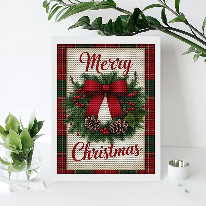 AIVKIEJK Diamond Painting Kits for Adults - Merry Christmas Red Bow & Pine Cones Painting DIY 5D Full Drill Diamond Dots Paintings with Diamonds Gem Art and Crafts Home Decor 12"x16"