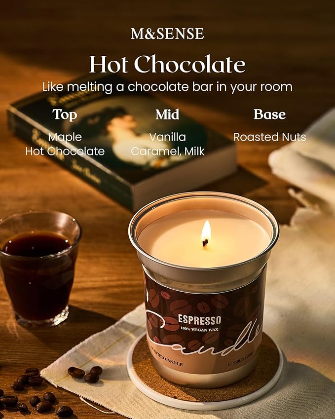 M&SENSE Hot Chocolate Scented Candles, Soy Wax 16.2oz 100 Hours Long Lasting Clean Burn, Organic Cocoa Candles Non Toxic, Large Fall Seasonal Candle for Home, Holiday Aromatherapy Gifts for Women