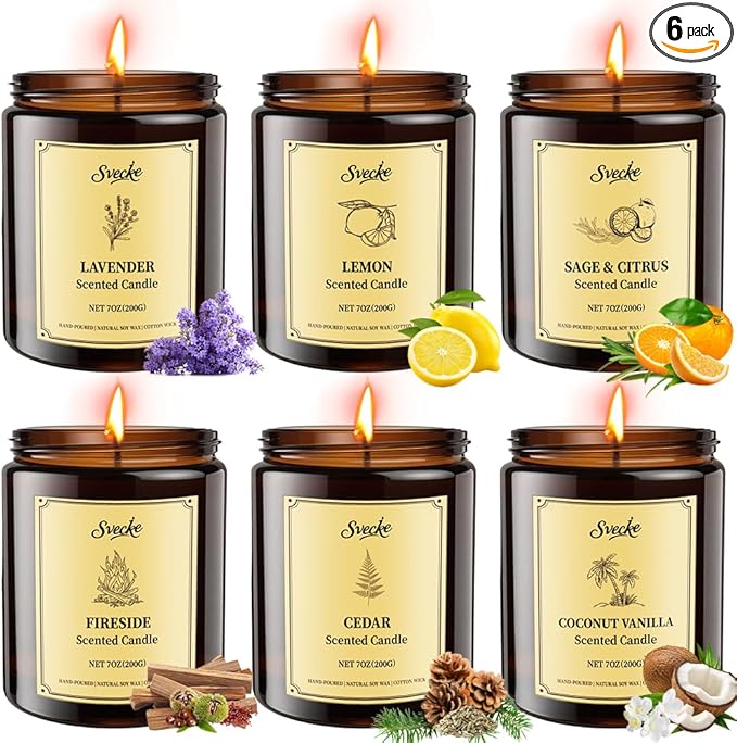 6 Pack 42oz Fall Scented Candles, Soy Wax Candles for Home, Aromatherapy Candle Gift Set for Women Men, Long Lasting Jar Candles, Ideal for Birthdays Holidays