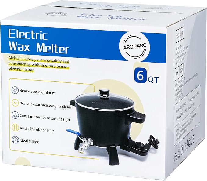 Wax Melter for Candle Making, 6Qts Candle Wax Melting Pot with Spout for Soy Wax Soap Base Easy Pour & Non-Stick & Temps