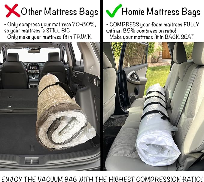 Mattress Vacuum Bag for Moving, Vacuum Seal Mattress Bag for Memory Foam or Inner Spring Mattresses, Compression and Storage for Returns, Leakproof Valve and Double Zip Seal (Queen/Full/Full-XL)