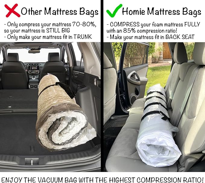Mattress Vacuum Bag for Moving, Vacuum Seal Mattress Bag for Memory Foam or Inner Spring Mattresses, Compression and Storage for Returns, Leakproof Valve and Double Zip Seal (King)