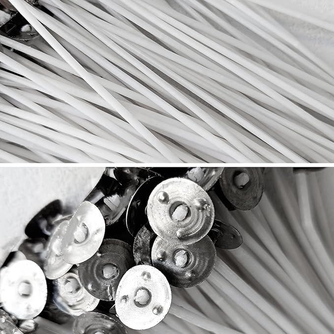 6-Inch White Cotton Candle Wicks 100-Pack - Pre-Waxed with Tabs for DIY Candle Making - Premium Candle Wick Supplies