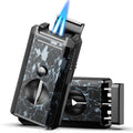 All-in-One Torch Lighter with Auto-Pop V Cutter and Holder, Windproof Jet Flame Cool Lighters, Butane Refillable Torch Lighters Set with Gift Box for Men, Candles, Travel, Outdoors, Camping