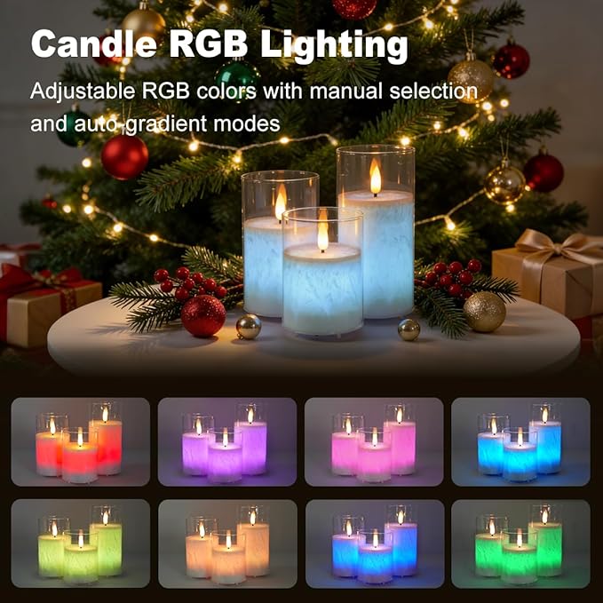Rechargeable Ice Crystal Glass Flameless Candles, RGB Color Changing Realistic Flickering Flameless Candles with Remote & Timer,Best Festival Wedding Home Party Decor - Set of 3