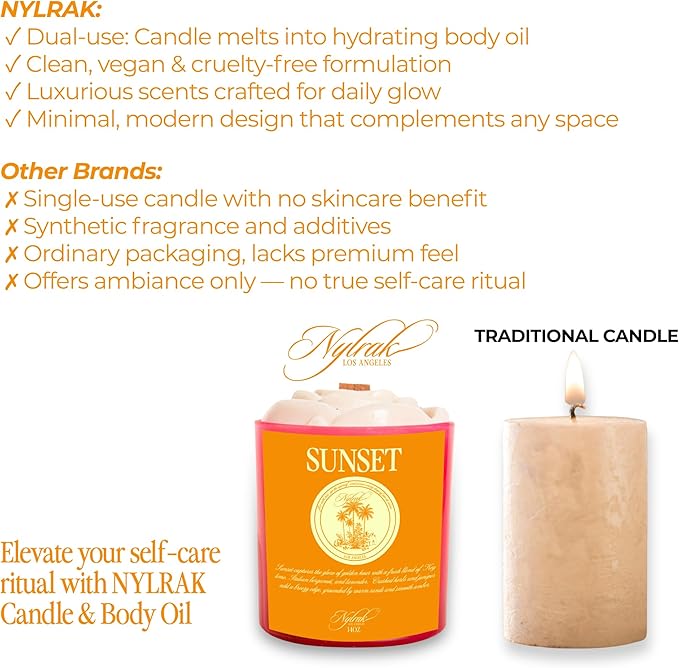 Body Oil Massage Candle | Melts into Skin Softening Warm Massage Oil - Natural Wood Wick - Soy & Coconut Wax - Grapefruit & Key Lime with Citrus Notes - Self Care Gift (Sunset 14oz)
