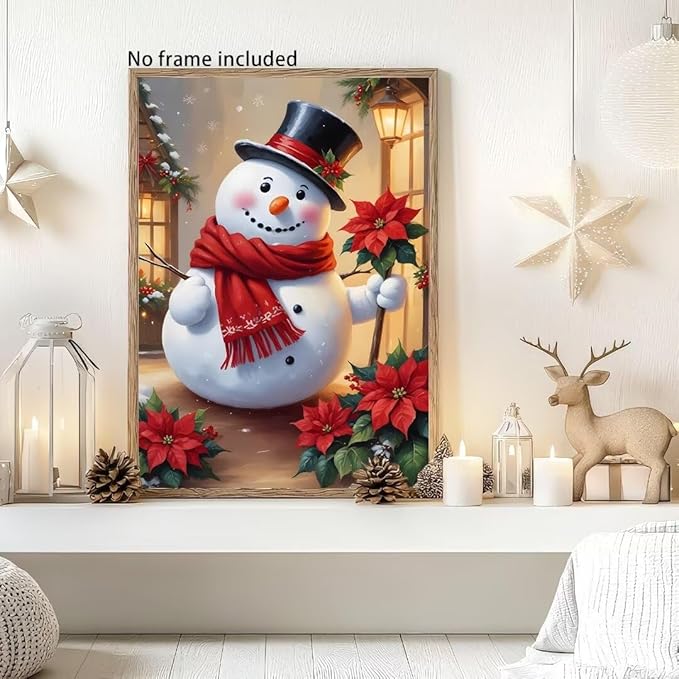 QZOTRXI 5D Snowman Diamond Art Painting Kits for Adults, Cute Christmas Snowman Round Full Drill Winter Diamond Art Crafts for Home Wall Decor Gift 12x16 Inch