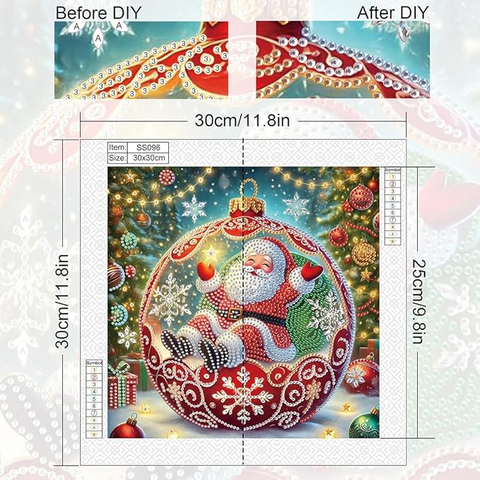 Xmas Santa Claus Ball 5D Special Shape Diamond Art Kits for Beginners, Christmas Winter Theme Diamonds Painting Kits for Adults,DIY Crystal Rhinestones Diamond Paintings for Home Wall Decor 12×12Inch
