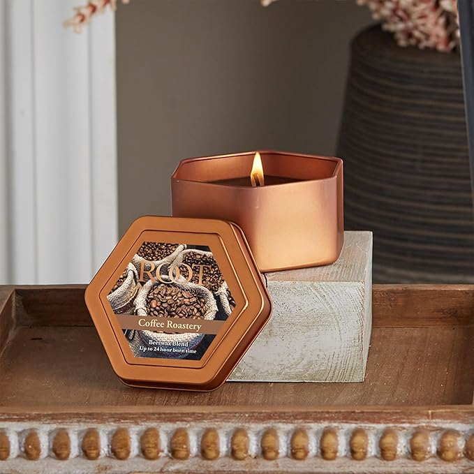 Root Candles Scented Candles in Travel Tin 24-Hour Honeycomb Traveler Handcrafted Premium Beeswax Blend Scented Candle, 4-Ounce, Coffee Roastery