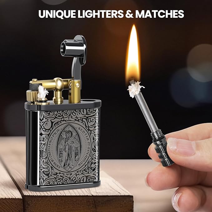 CHOICEDC Vintage Trench Lighter, Cool Pipe Lighter, Reusable Permanent Match, Antique Style Lift Arm Kerosene Lighters Fluid Refillable, Forever Match Lighters, Unique Gifts for Men Women, Constantine