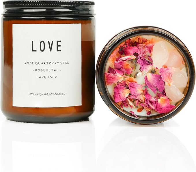 Love Spell Candles, Ritual, Soy Wax Crystal, Manifesting, Garnet, Rose Quartz, Pink Crystal Candles.(Love)