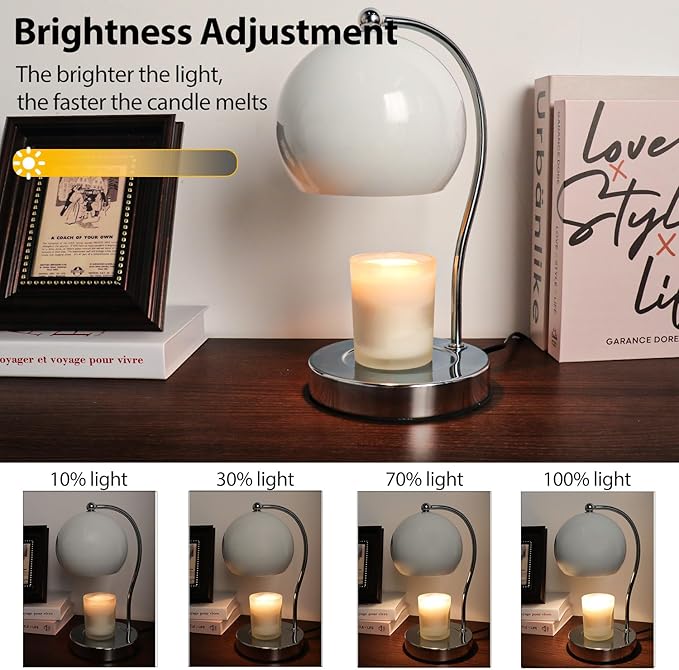 Candle Warmer Lamp with Timer and Dimmer Adjustable Height,Electric Wax Melt Warmer with 2 Bulbs for Scented Jar Candles Bedroom Home Decor Gifts(White)