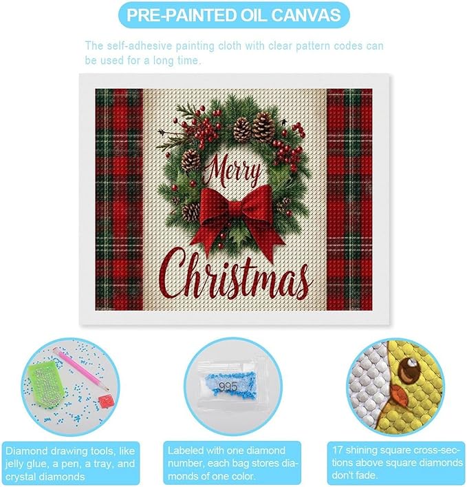AIVKIEJK Diamond Painting Kits for Adults - Merry Christmas Red Bow & Pine Cones Painting DIY 5D Full Drill Diamond Dots Paintings with Diamonds Gem Art and Crafts Home Decor 16"x20"