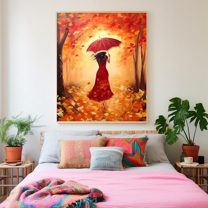 GUAIEUW 5D DIY Diamond Painting Kits for Adults - Autumn Beautiful Woman Diamond Painting, Full Round Diamond Canvas Diamond Art by Numbers Painting Kit Gift, Home Wall Decor 12x16 Inch