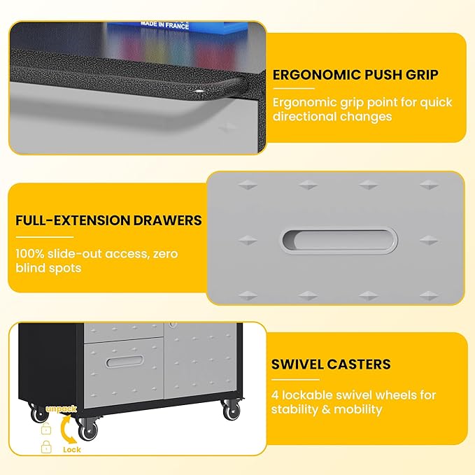 Garage Storage Cabinets with Wheels, Locking Metal Storage Cabinets with 4 Drawers and 1 Doors, Easy Assembly Rolling Tool Cabinet for Garage, Basement,Warehouse