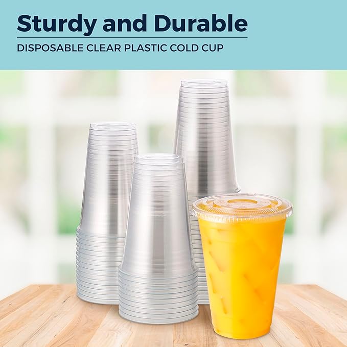 [1000 SET]HAKOWARE by Harvest Pack 20 oz Ultra Clear Plastic Cold Cups with Flat Lids, Disposable Wedding Party Drinking Cups Tumblers, Iced Coffee Beer Juice Cold Beverage