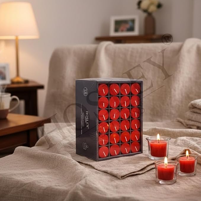 Hosley Set of 72 Unscented Red Votive Candles – Bulk Pack, Clean-Burning, Long-Lasting 10-12 Hour Burn Time – Ideal for Weddings, Home Décor, Spa, and Events