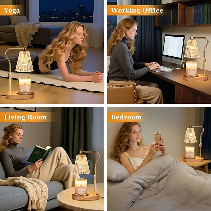 Imenlox Candle Warmer Lamp, with Timer and Dimmer, Adjustable Height, Mother' s Day Gifts for Mom, Birthday Gifts for Women, House Warming Gifts Room Decor, Wax Warmer for Jar Candles(Amber)