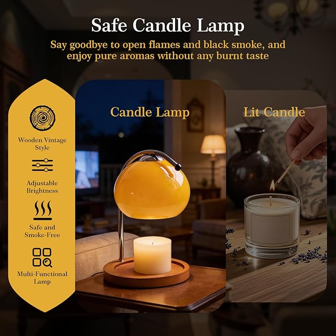 Topyond Candle Warmer Lamp with Timer & Extra-Large Wood Tray, Dimmable Vintage Aromatherapy Table Lamp, Candle Warmer, Bedroom Desk Decor Gift for Women and Home Decorators Valentine's Day