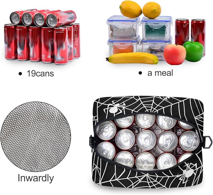 CBBYY Goth Spider Web Lunch Bags for Women Men, Reusable Insulated Lunch Box, Adjustable Shoulder Straps Tote Lunch Bag for Work Picnic School