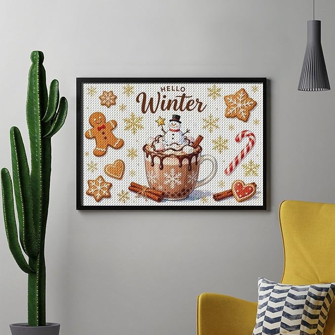 Diamond Painting Kits for Adults - Hello Winter Ice Cream & Gingerbread Snowflakes & Candles Painting DIY 5D Full Drill Diamond Dots Paintings with Diamonds Gem Art And Crafts Home Decor 8"x12"