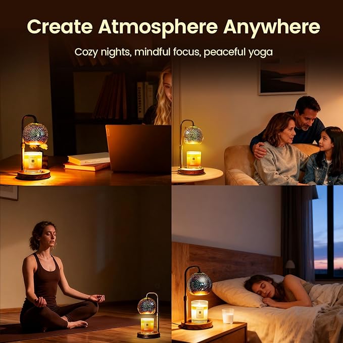 Glocusent Candle Warmer Lamp with Timer, 3D Glass Globe, Antique Base, Dimmable Height Adjustable Wax Melter for Scented Jar Candles, 2-8H Auto Off, Christmas Birthday Gifts for Women, Home Decor Gift