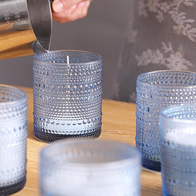 DEVI Assorted Blue Glass Candle Jars for Making Candles (8 Pack),8 oz & 14 oz Candle Jars with Bamboo Lids & Labels, Bulk Empty Storage Containers, Candle Tins Making Supplies, Blue Table Decor