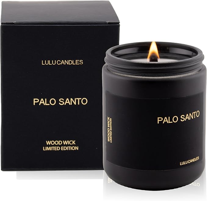 Lulu Candles | Palo Santo | Wood Wick | Luxury Scented Soy Jar Candle | Hand Poured in The USA | Highly Scented Long Lasting (8 Oz. Mason Jar)