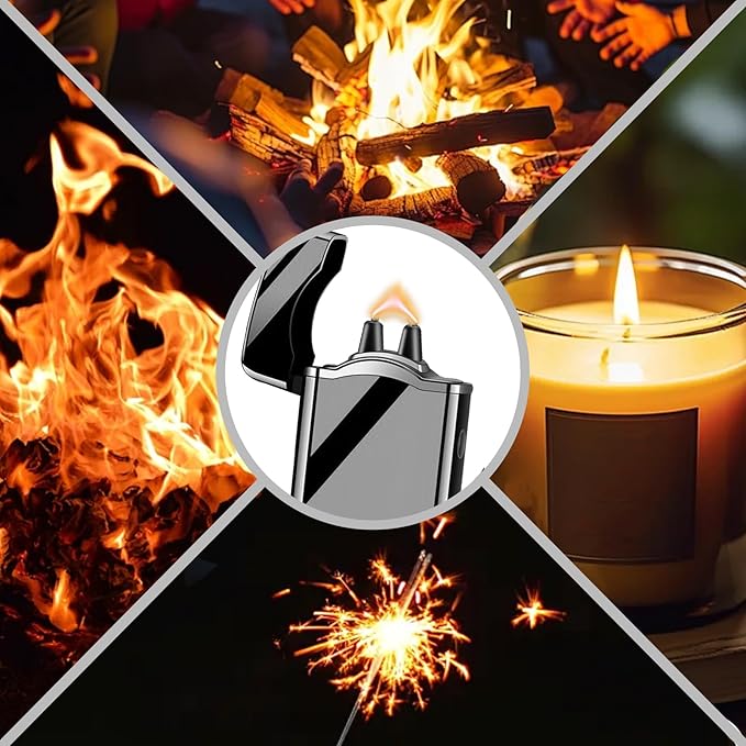 SKRFIRE Rechargeable Plasma Lighter Arc Lighter– Windproof Lighters Electric Lighters with Upgraded Dual Arc, Digital Battery Display & Touch Ignition for Outdoor, Candle & BBQ Use (Black Ice)