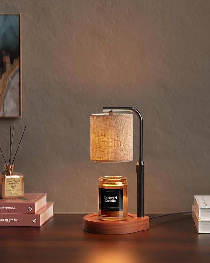 Candle Warmer Lamp with Timer & Dimmer for Yankee Candles, Adjustable Height Candle Warmer for Jar Candles, Wax Melt Lamp for Cozy Home Decor & Gifts,Linen, 2 Bulbs