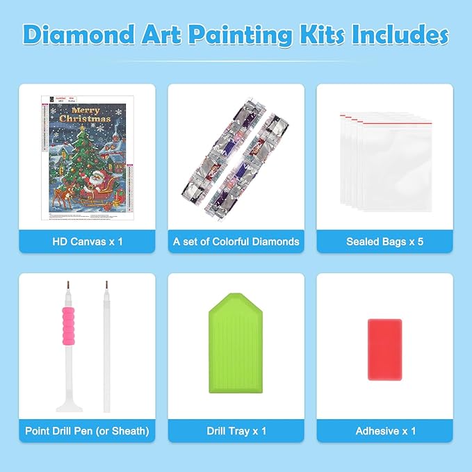 MOGTAA Christmas Diamond Art Kits for Adults, 5D Full Drill Santa Claus Diamond Painting Kits for Adults Beginner, DIY Round Diamond Dots for Adults, Gem Art for Home Wall Decor 12 X 16 Inch