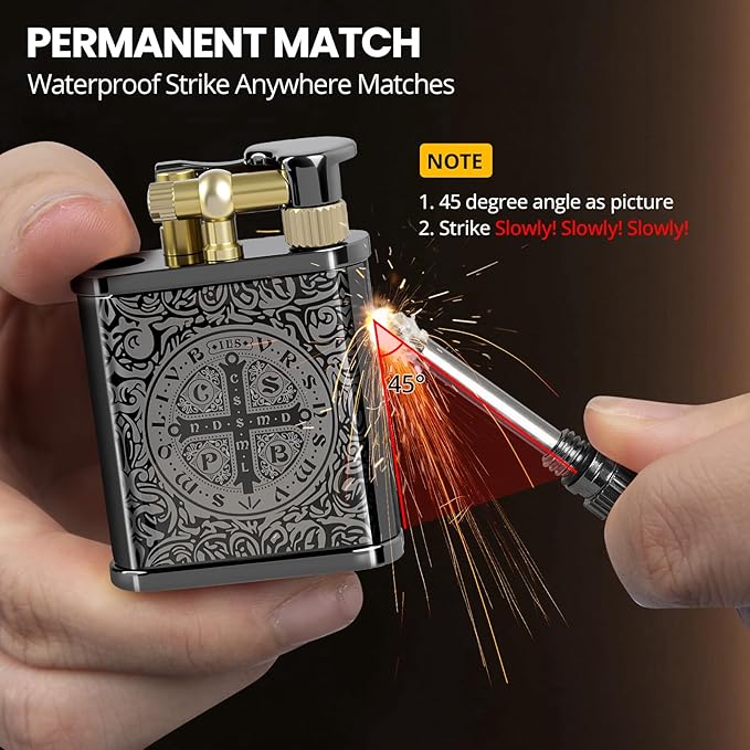 CHOICEDC Vintage Trench Lighter, Cool Pipe Lighter, Reusable Permanent Match, Antique Style Lift Arm Kerosene Lighters Fluid Refillable, Forever Match Lighters, Unique Gifts for Men Women, Constantine