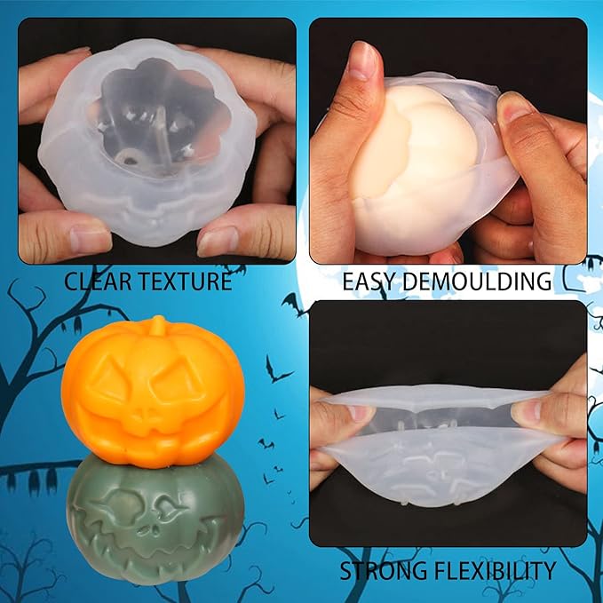 2 Pcs Pumpkin Candle Mold Halloween Resin Casting Silicone Mold for DIY Aromatherapy Candles Wax Plaster Polymer Clay Decoration