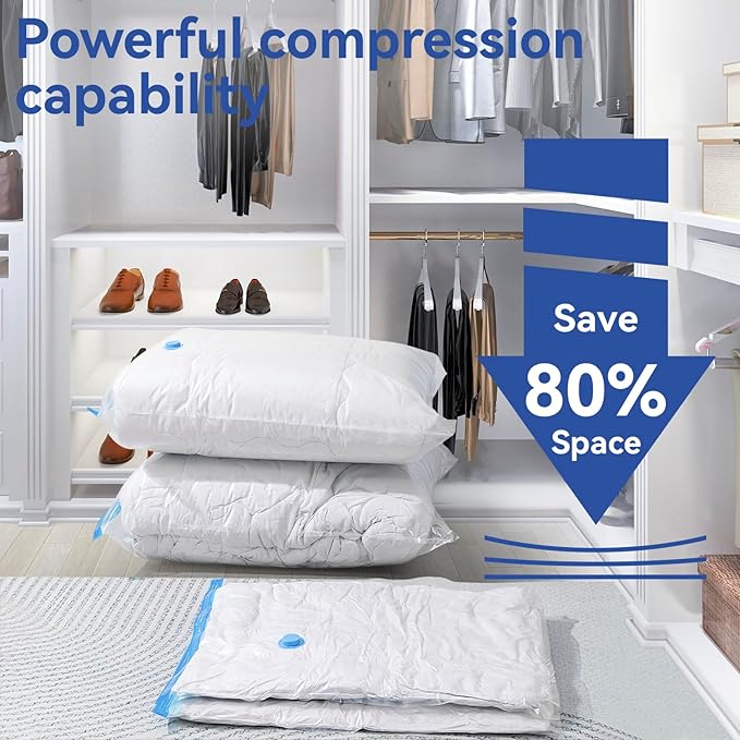 12 Pack Vacuum Seal Bags with Rechargeable Air Pump for Clothing, Vacuum Storage Bags for Clothing, Vacuum Seal Bags for Clothing Travel, Space Saver Vacuum Storage Bags, White