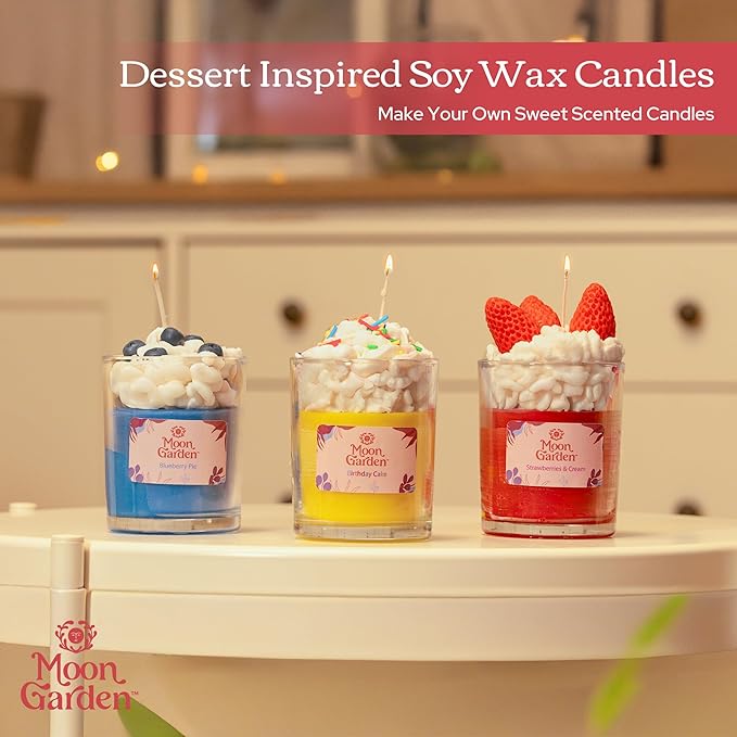 Moon Garden Candle Making Kit, Dessert Theme DIY Candle Kit for Adults, Fragrence Oils, Soy Wax Whip Cream and Toppings, The Complete Craft Set - Gift for All Loved Ones